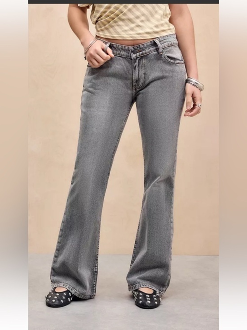 Motel Rocks Gray Wide-Leg Flare Jeans